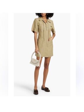 Sandro Linoa Green Linen Blend Lace-Up Mini Shirt safari Dress Size 36 NWOT